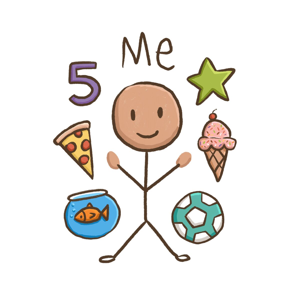 about me preschool activity showing a child and personal items to help children talk about themselves